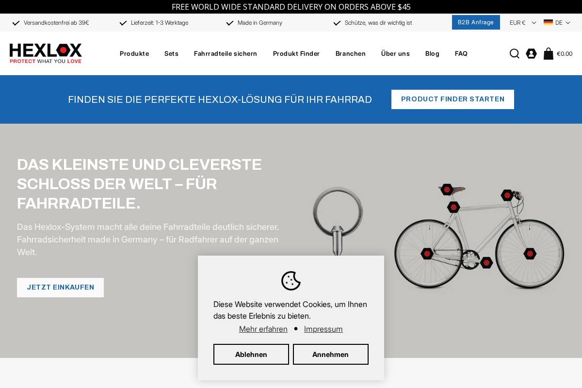 HEXLOX - Bike Protection Done Right homepage screenshot