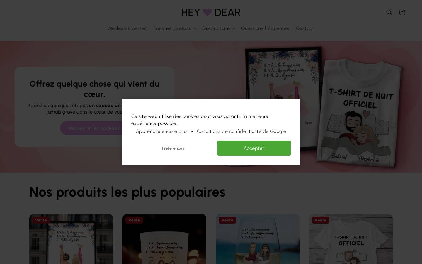 HEY DEAR homepage screenshot