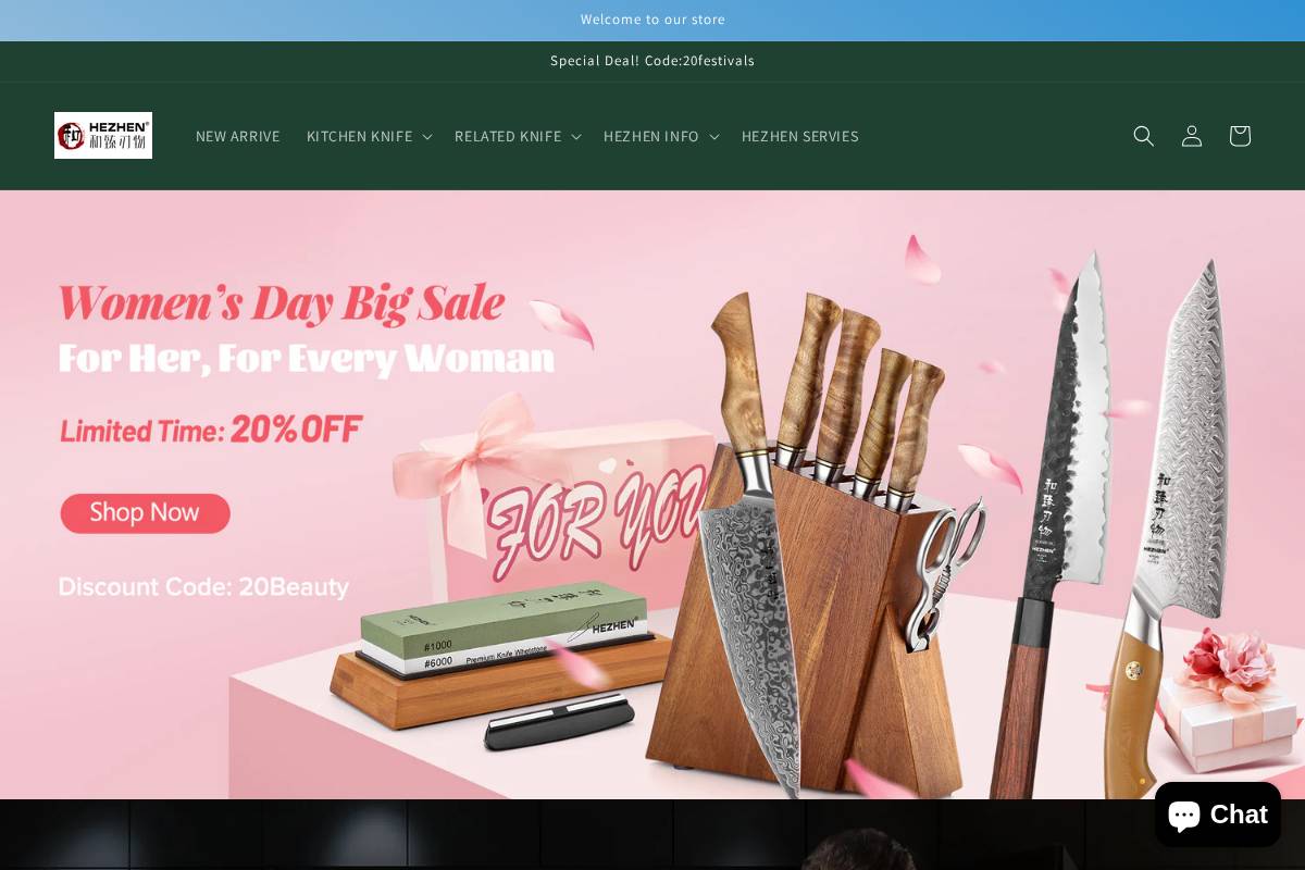 hezhencutlery.com homepage screenshot