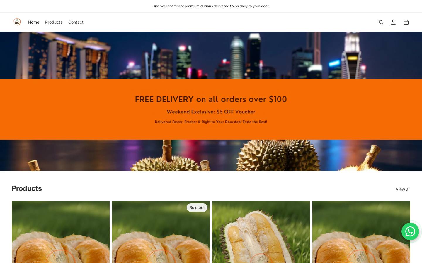 hgfreshdurians.com homepage screenshot