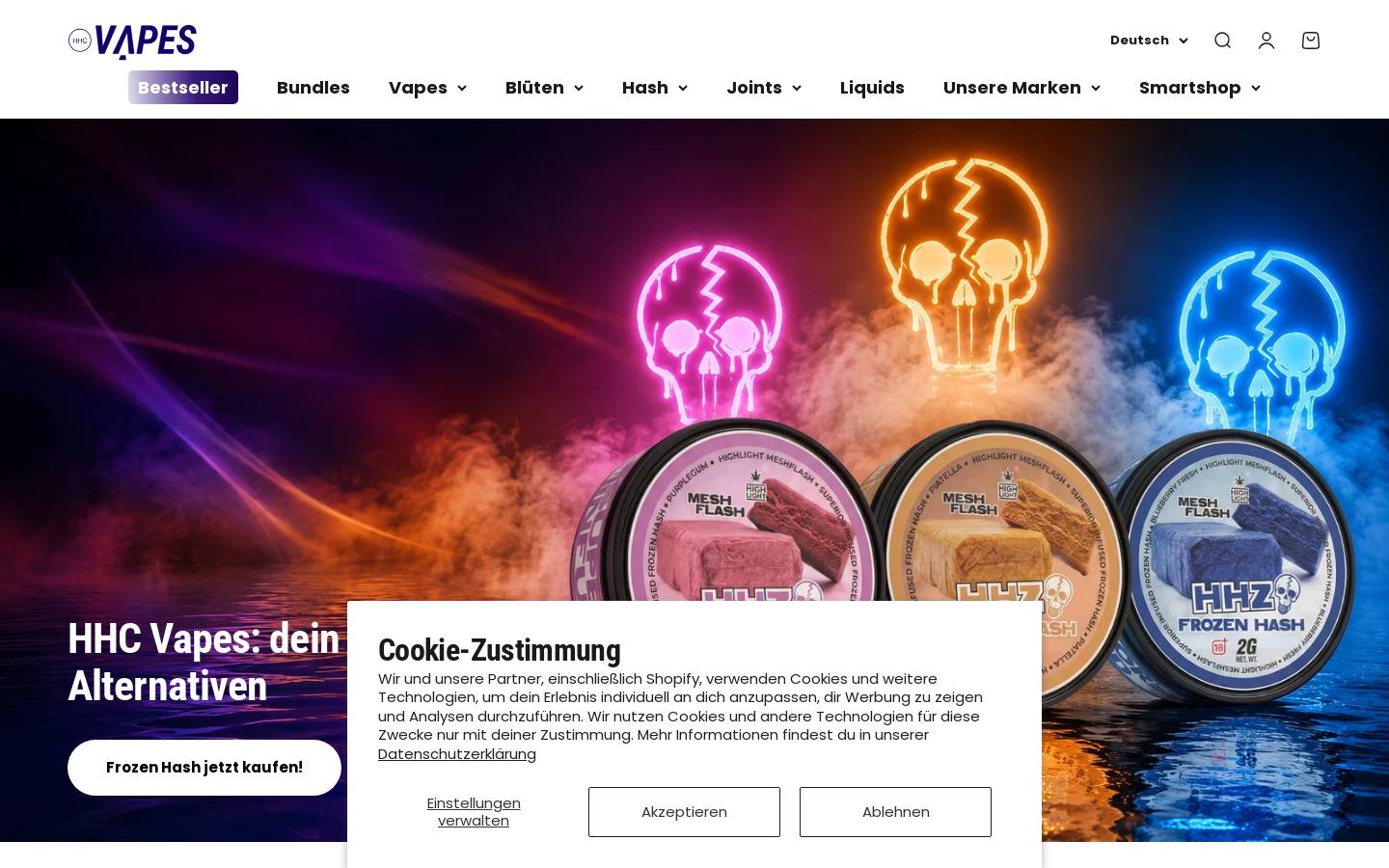 HHC Vapes homepage screenshot