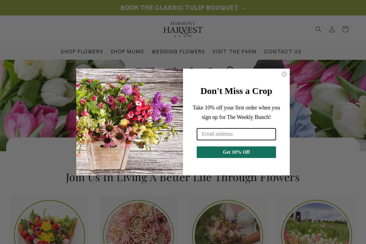 Harmony Harvest Farm homepage screenshot