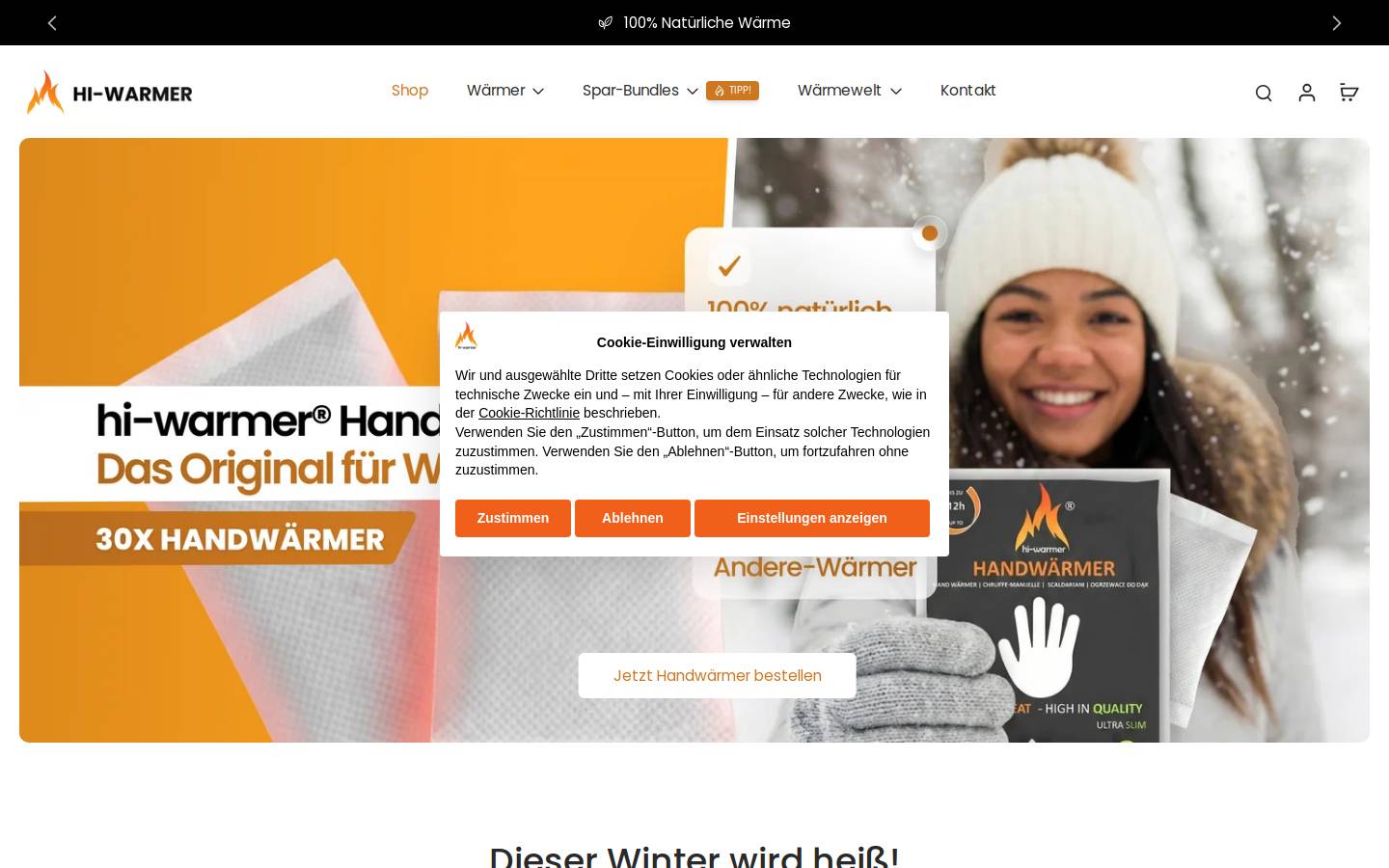 Hi Warmer homepage screenshot