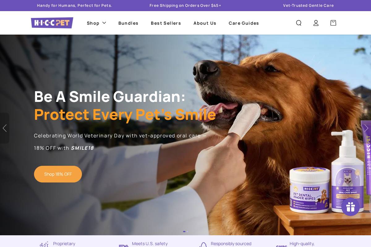 HICC Pet homepage screenshot