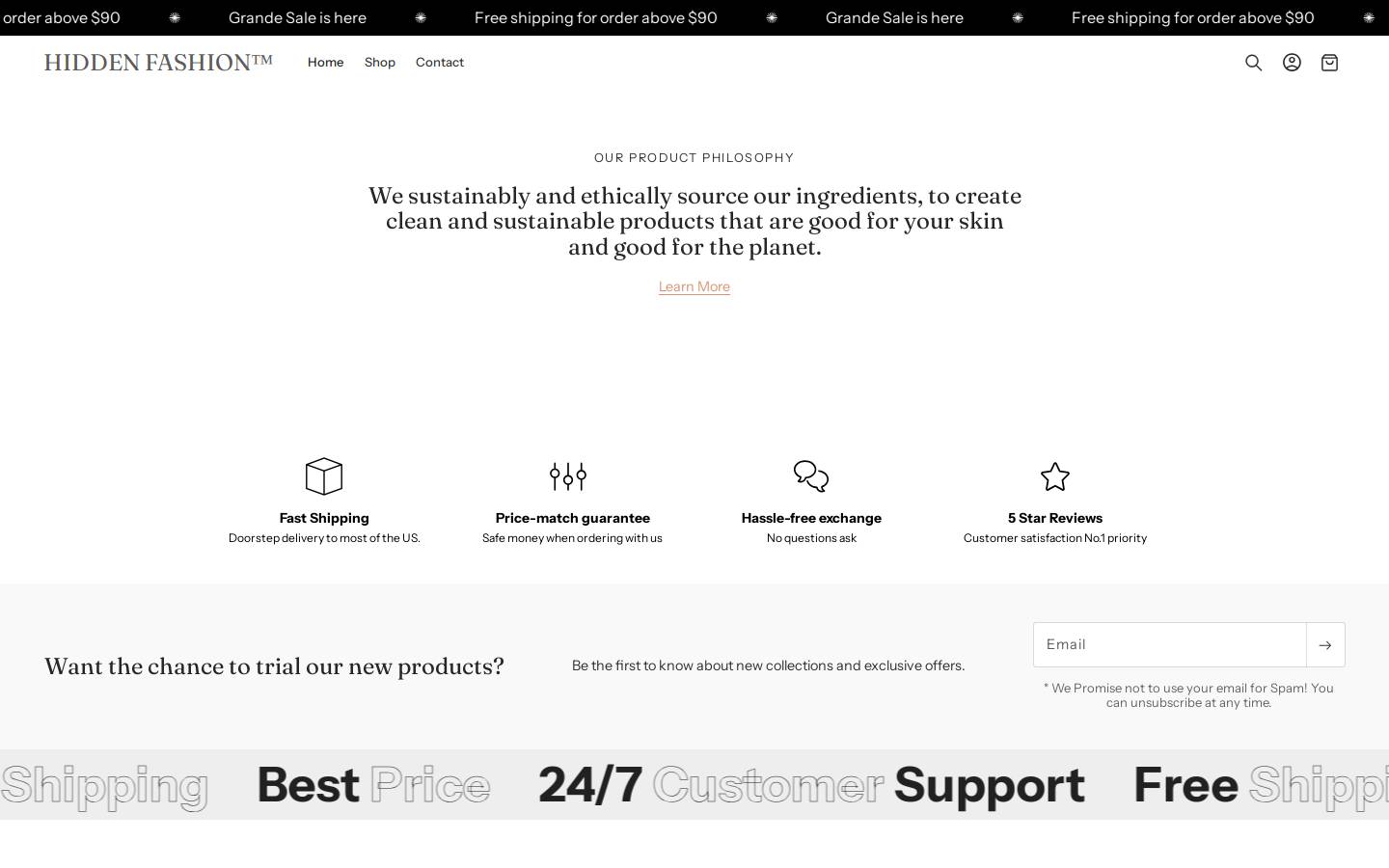 hiddenfashiononline.shop homepage screenshot