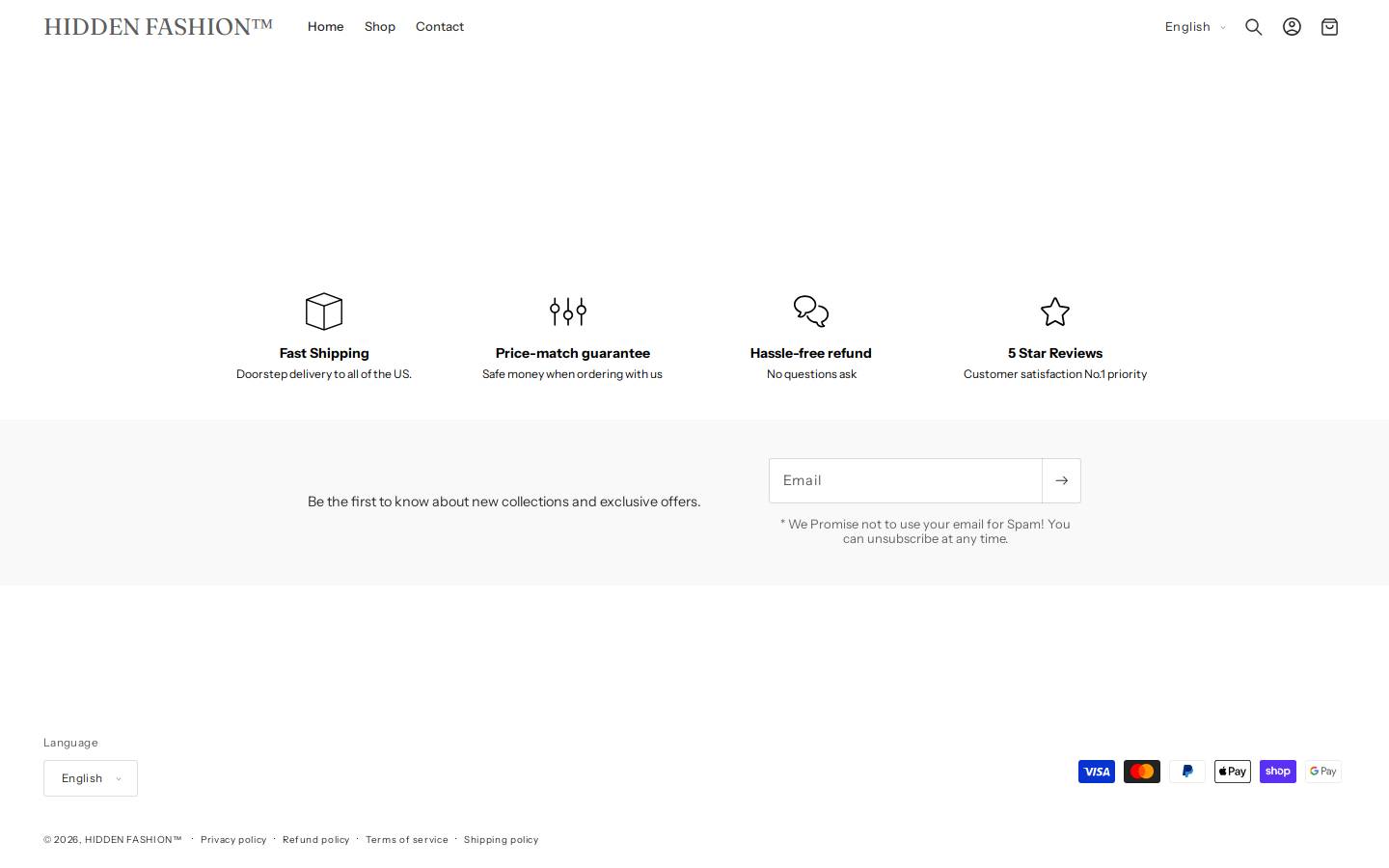 hiddenfashionshop.shop homepage screenshot