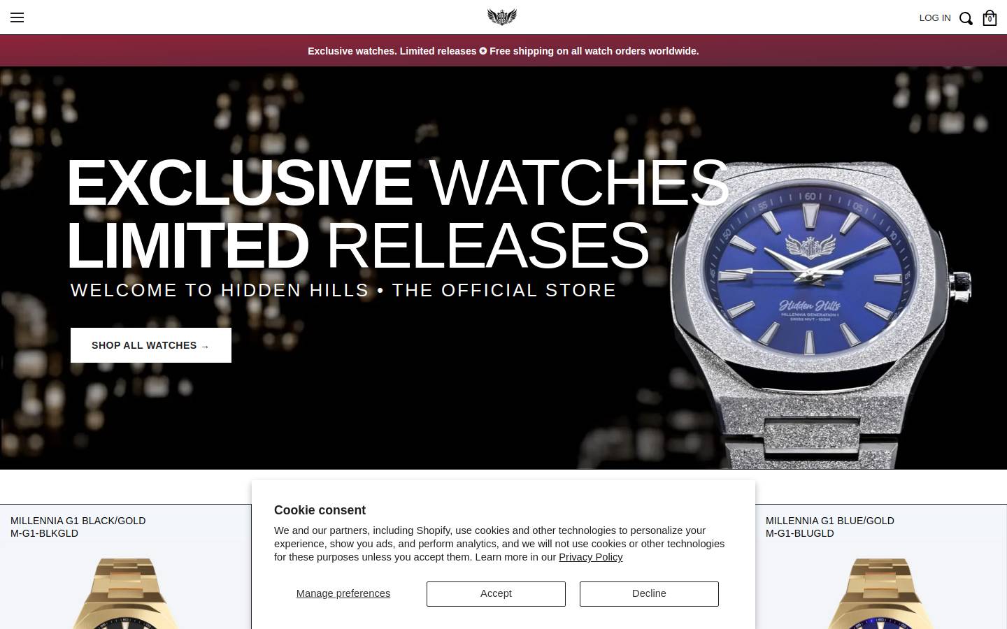 Hidden Hills Watches Inc. homepage screenshot
