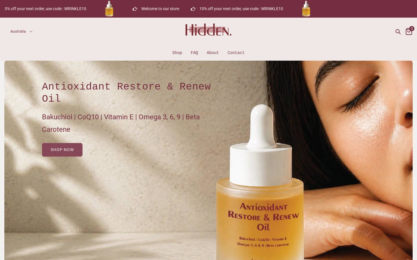 hiddenskin.com.au homepage screenshot