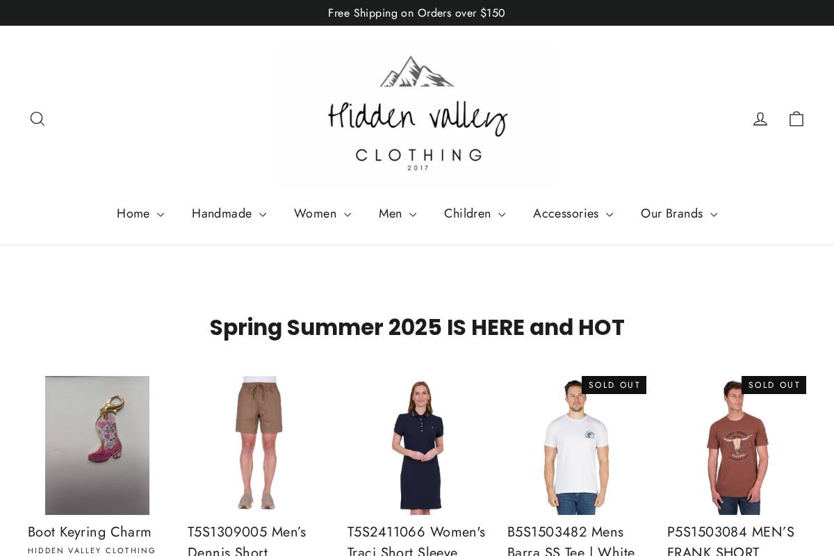 hiddenvalleyclothing.com.au homepage screenshot