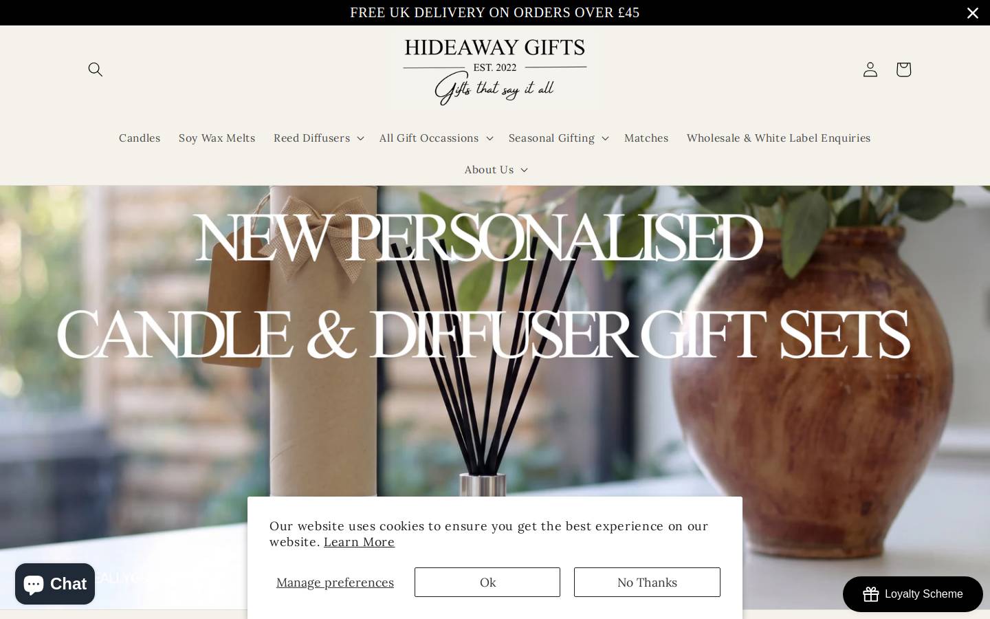 hideawaygifts.com homepage screenshot