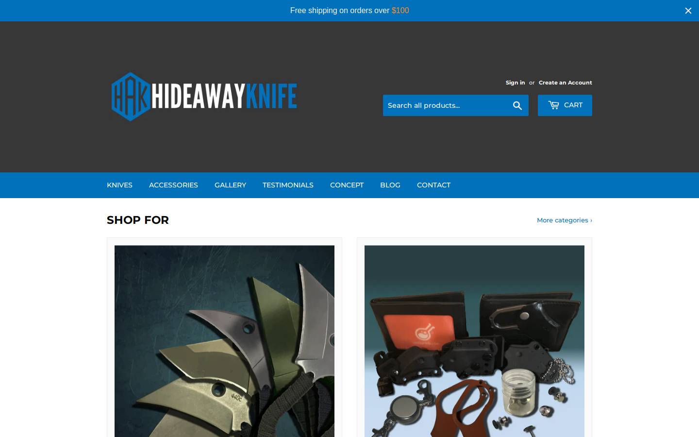 hideawayknife.com homepage screenshot