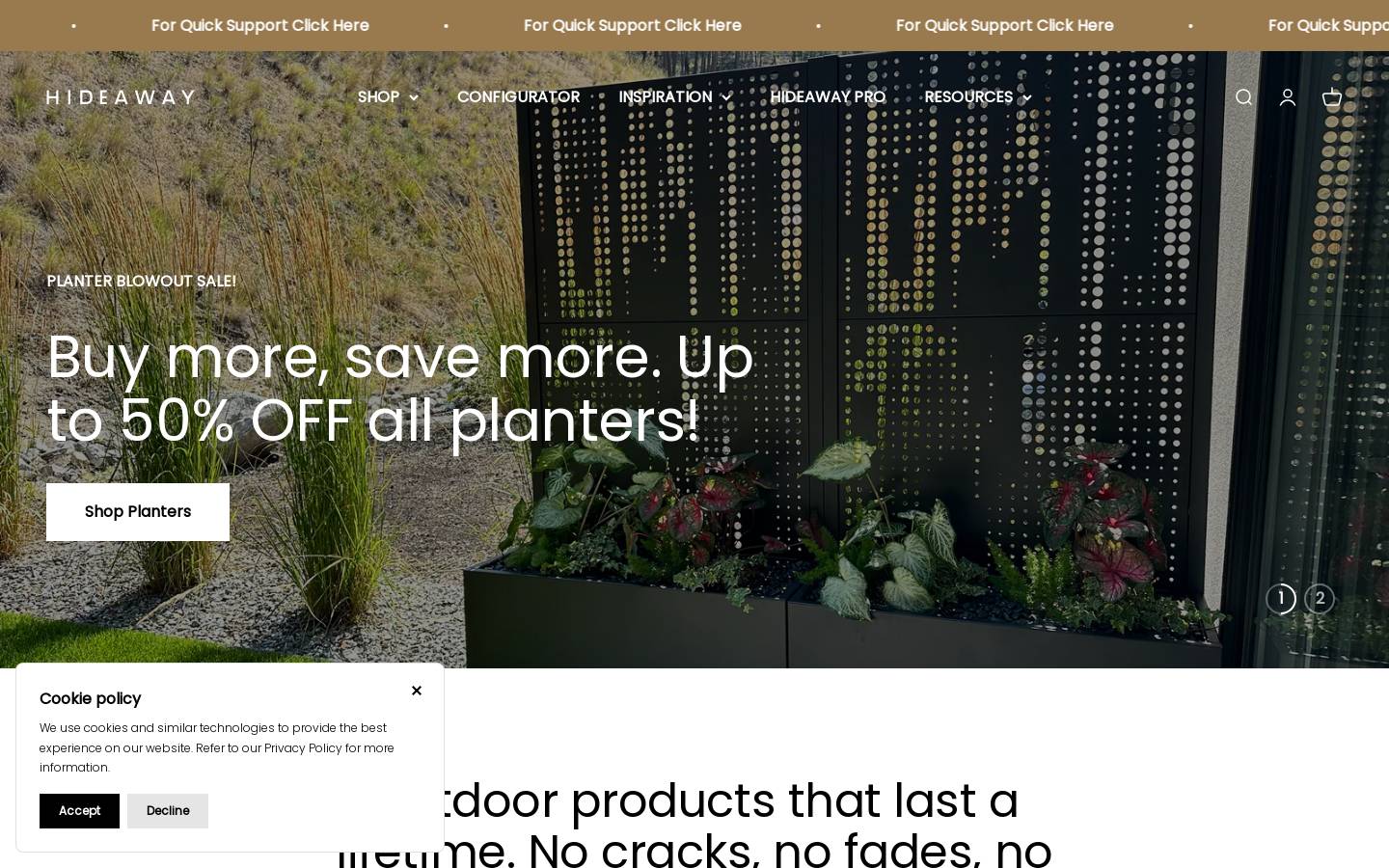 hideawayscreen.com homepage screenshot