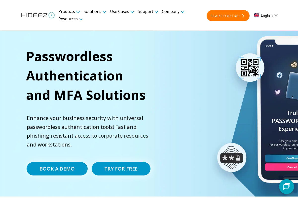 Hideez homepage screenshot