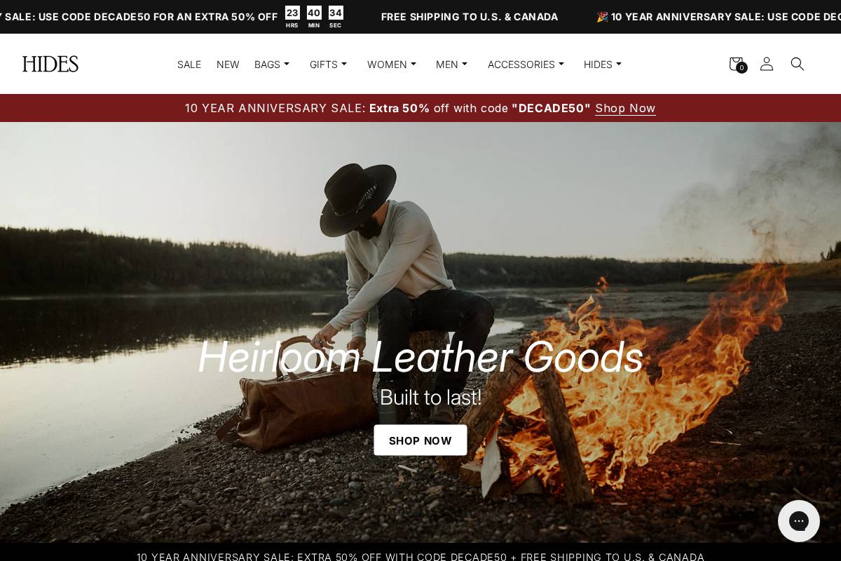 Hidesleather homepage screenshot