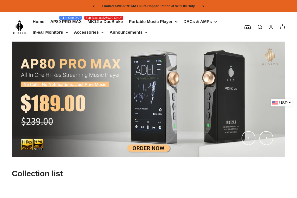 hidizs homepage screenshot