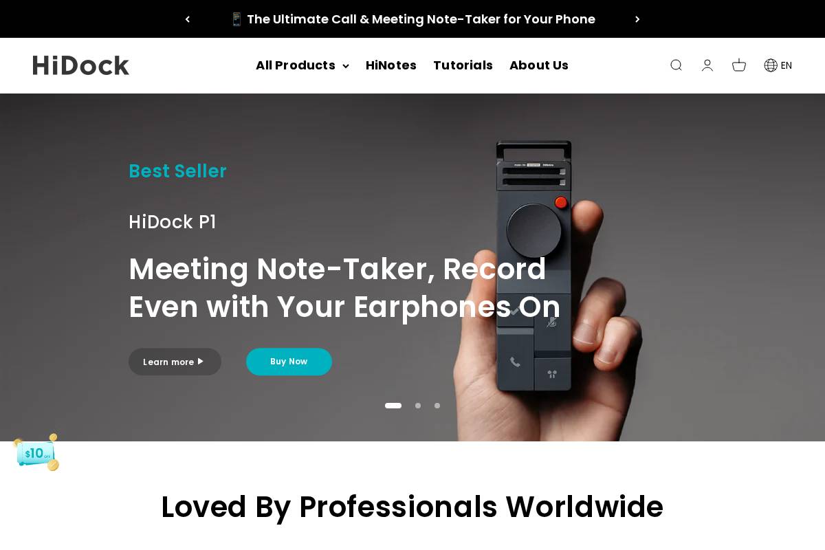 Hidock homepage screenshot