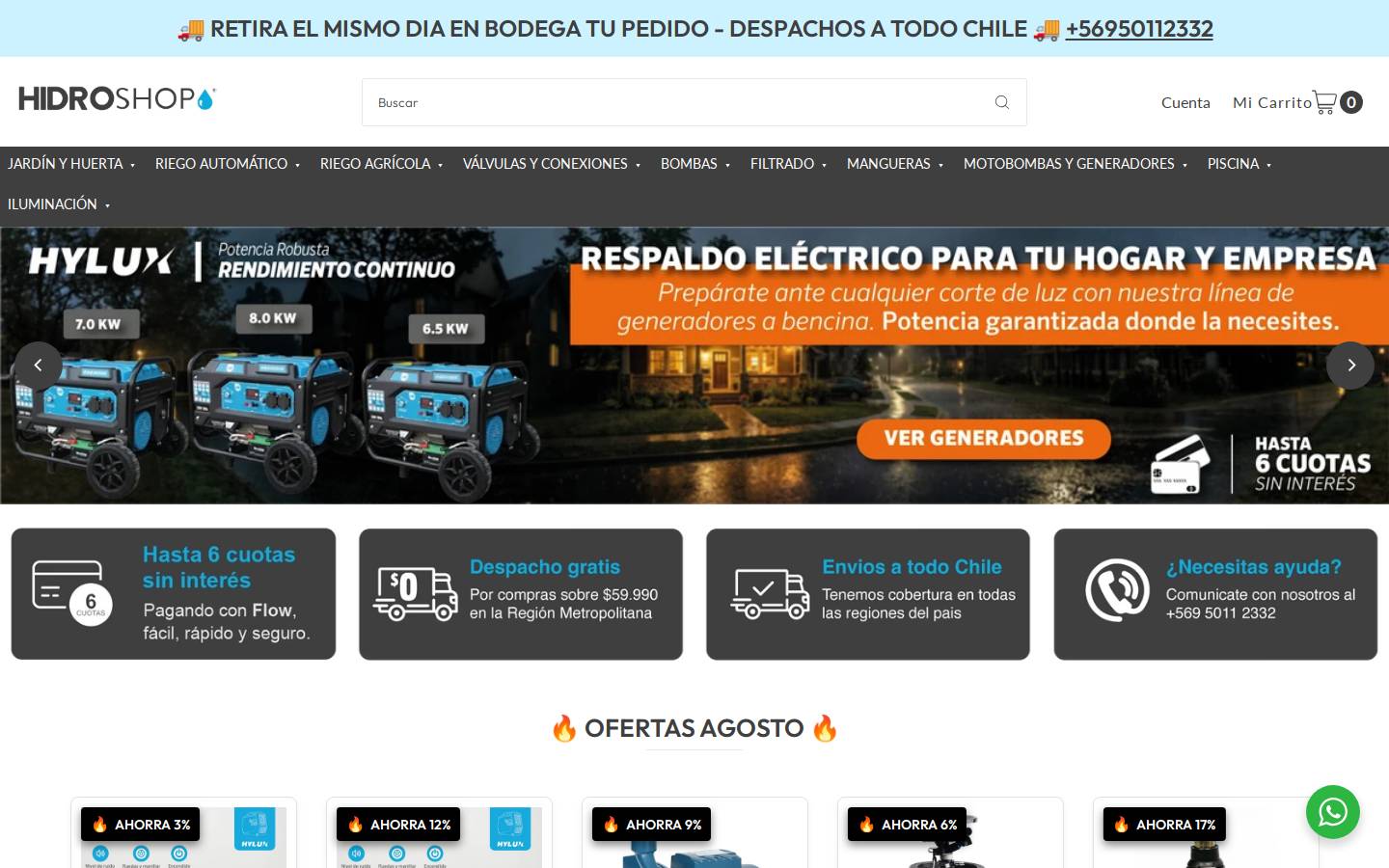 hidroshop.cl homepage screenshot