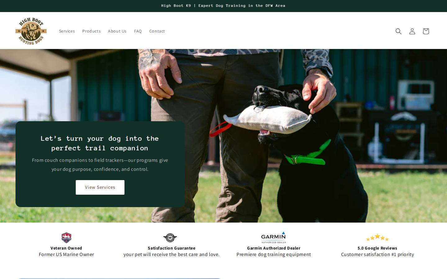 highbootk9training.com homepage screenshot