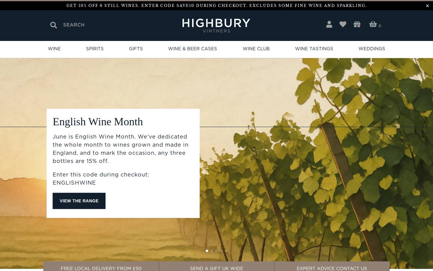 Highbury Vintners homepage screenshot