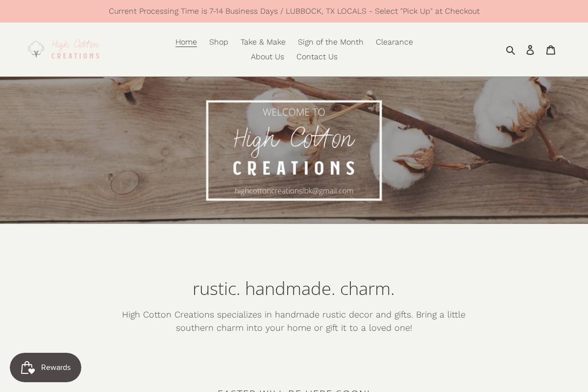highcottoncreations.com homepage screenshot