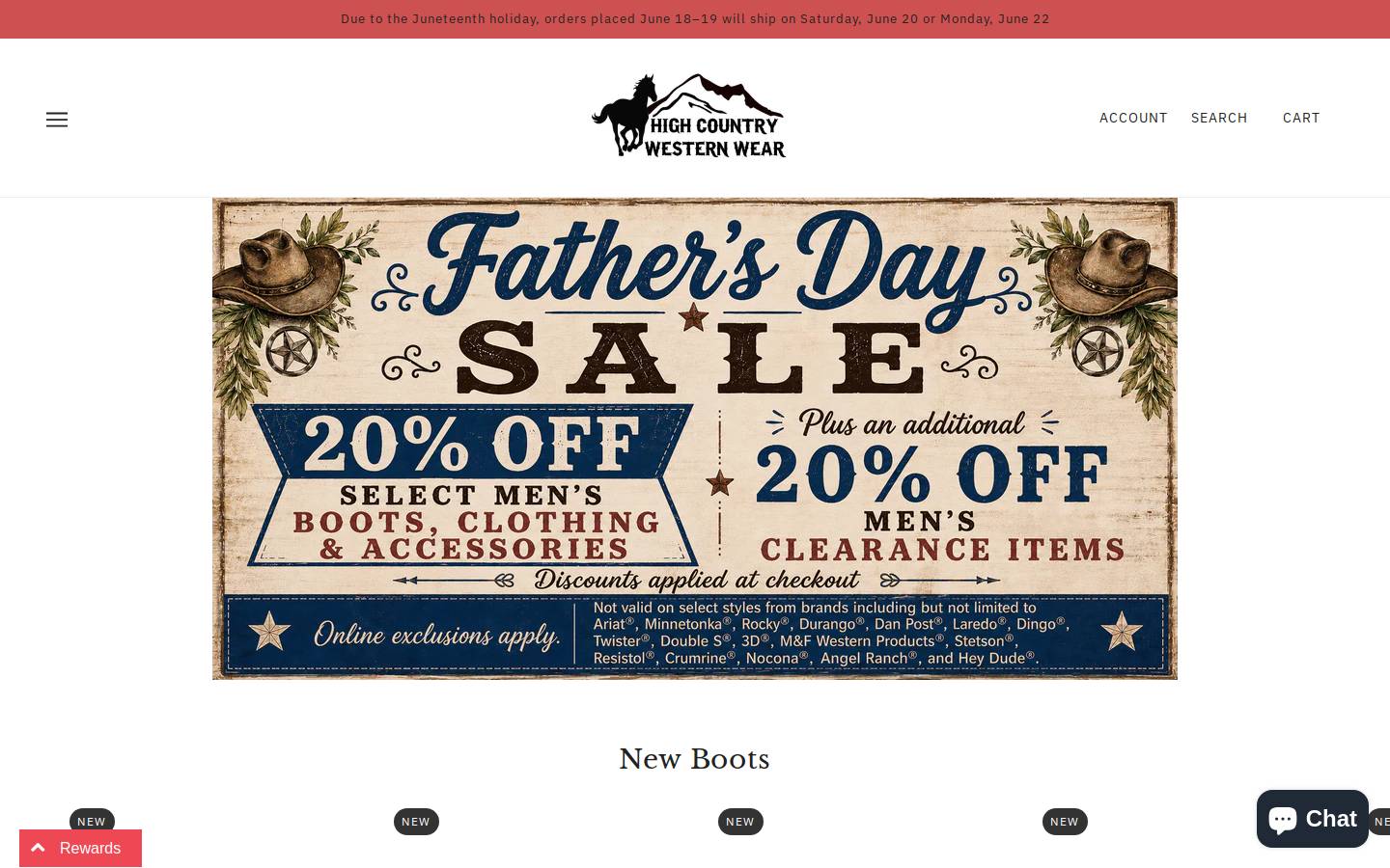 highcountrywesternwear.com homepage screenshot