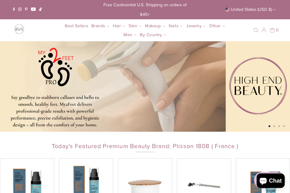 High End Beauty homepage screenshot