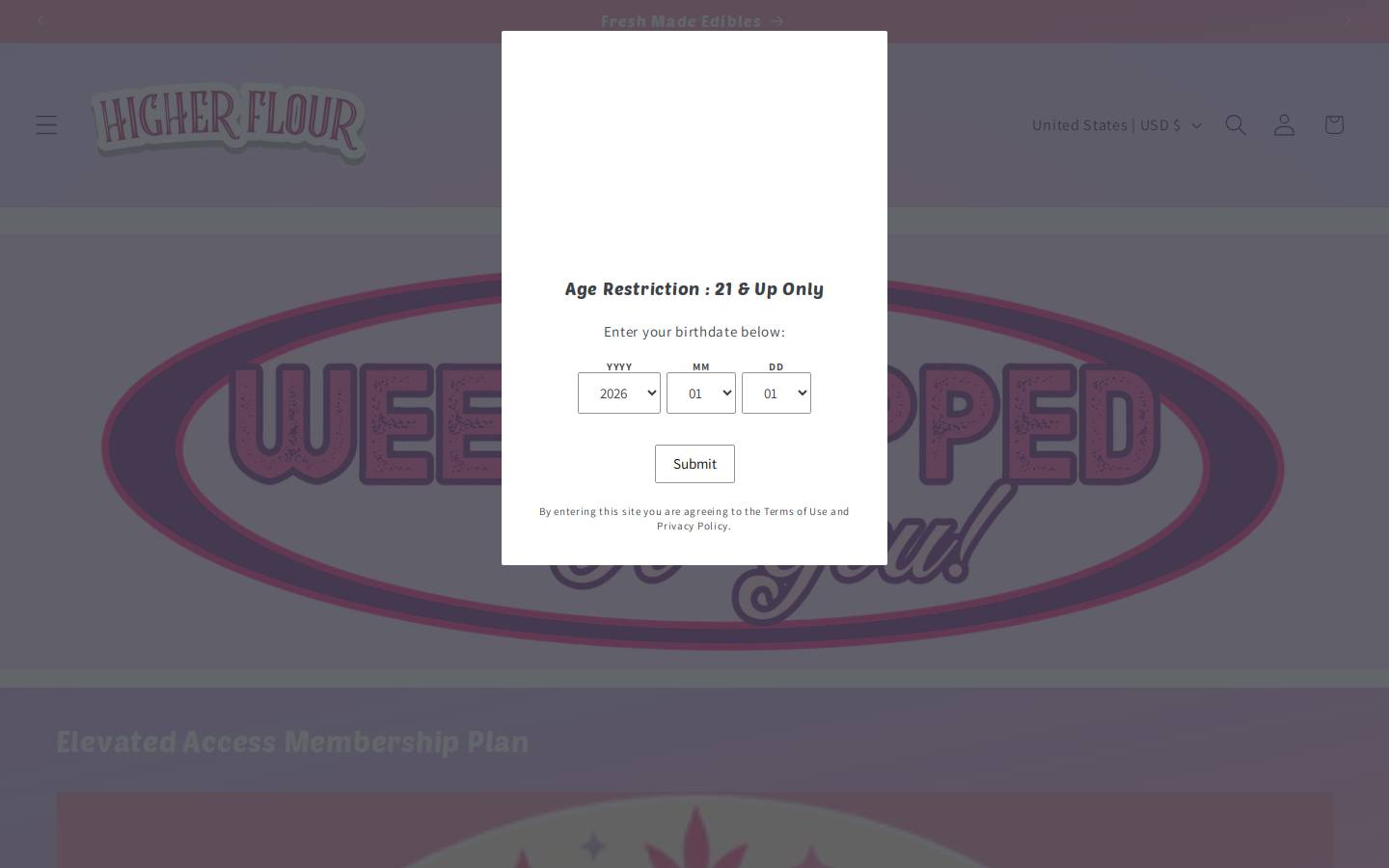 higherflouredibles.com homepage screenshot