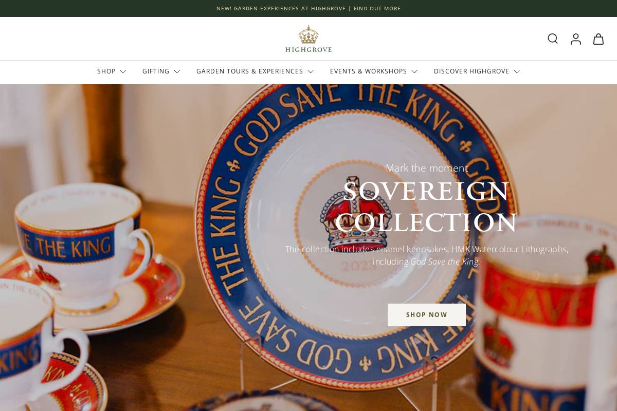Highgrove Gardens & Shop homepage screenshot
