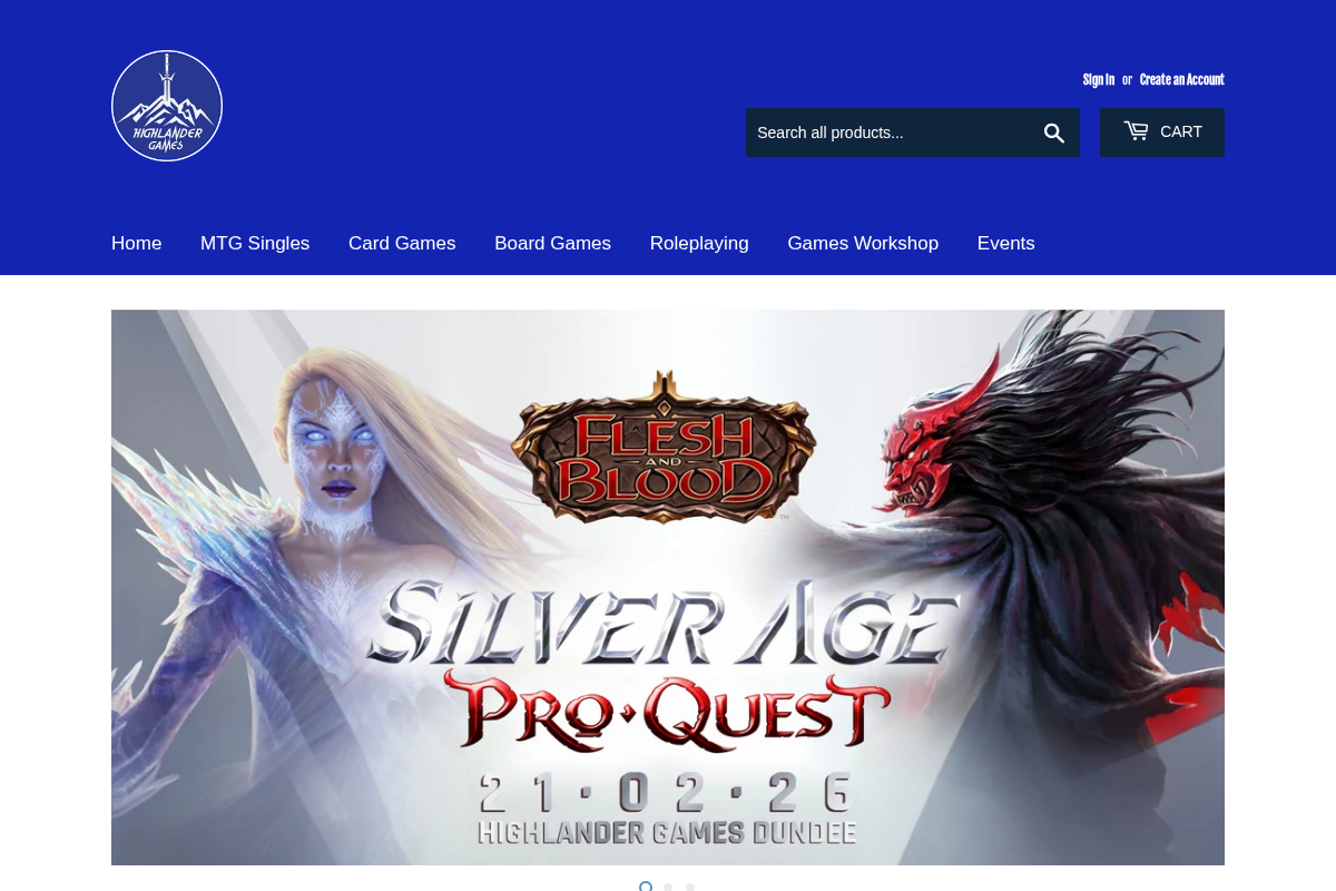 Highlander Games homepage screenshot