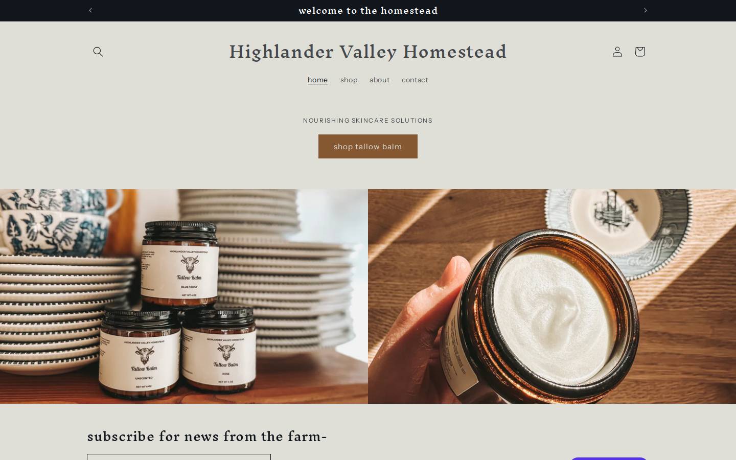 highlandervalleyhomestead.com homepage screenshot