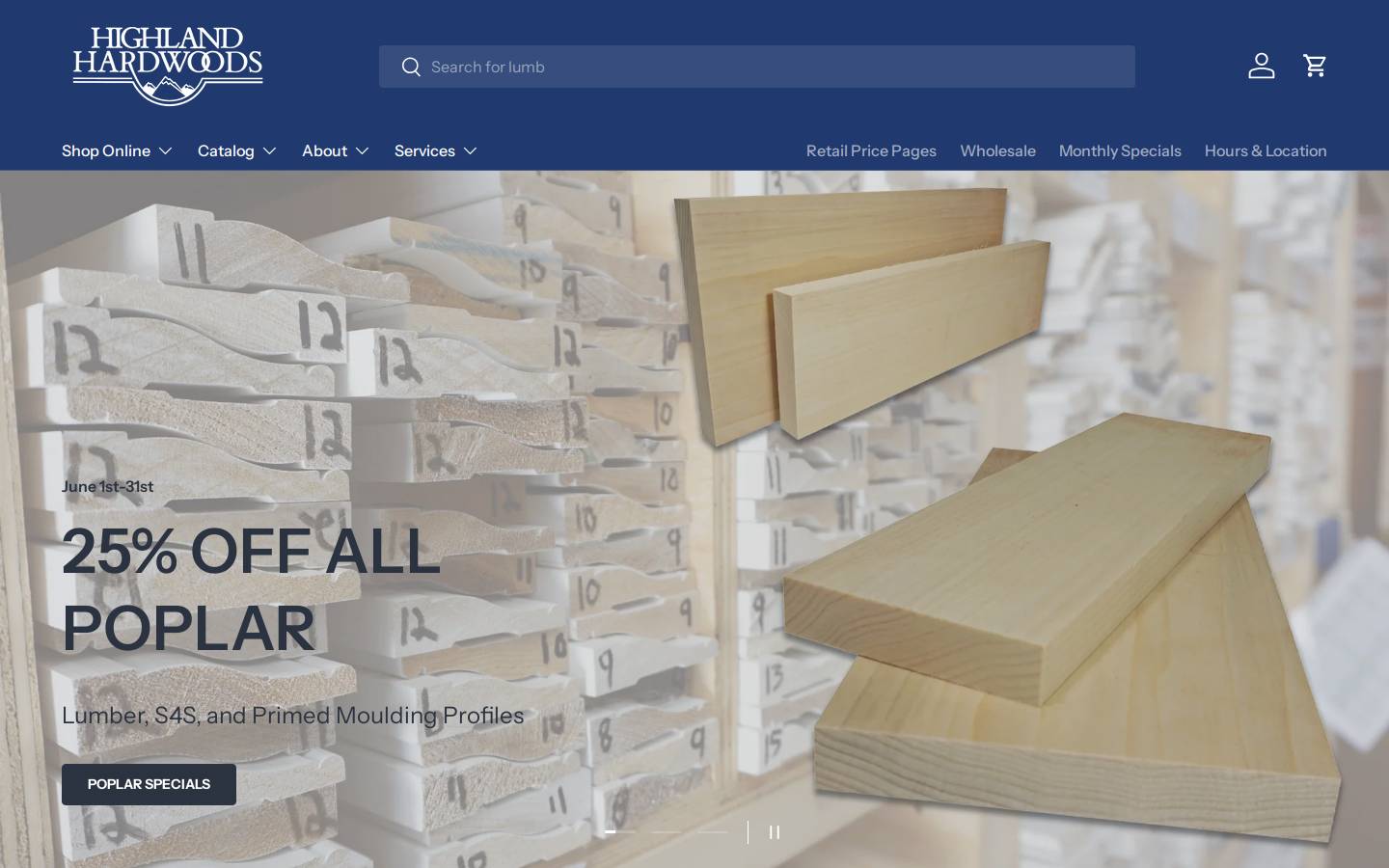 highlandhardwoods.com homepage screenshot
