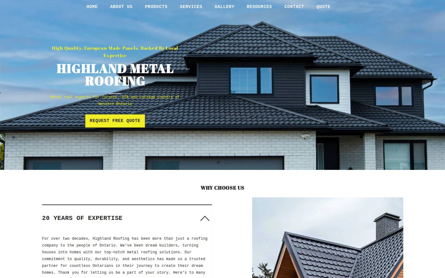 highlandmetalroofing.com homepage screenshot