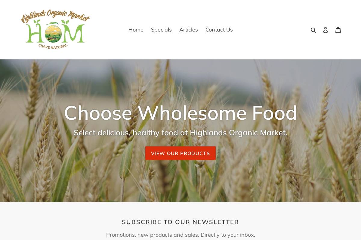 highlandsorganicmarket.com homepage screenshot
