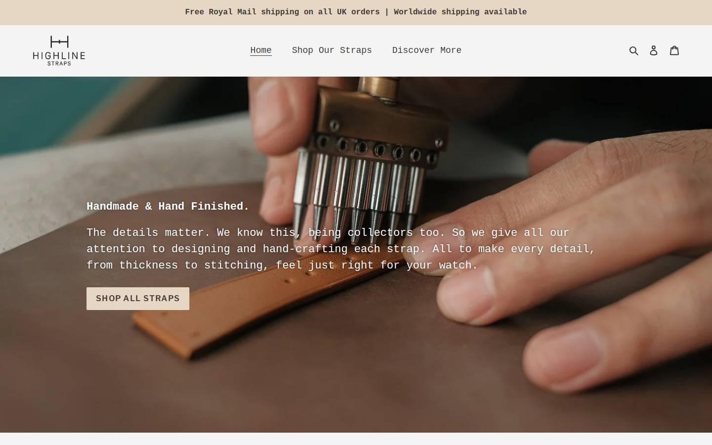 Highline Straps homepage screenshot