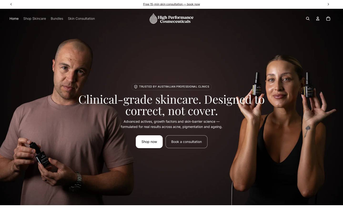 highperformancecosmeceuticals.com homepage screenshot