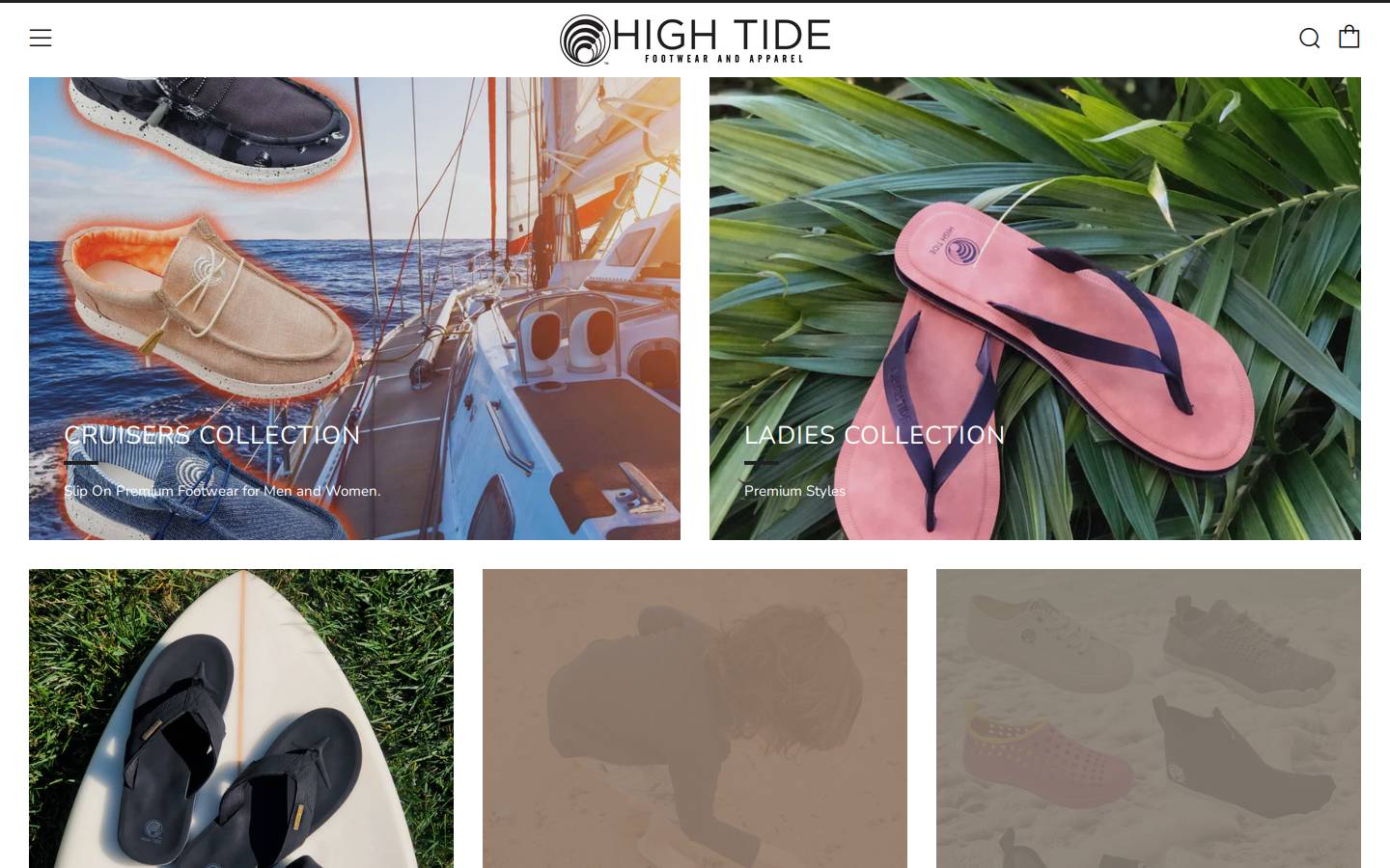 hightidefootwear.com homepage screenshot