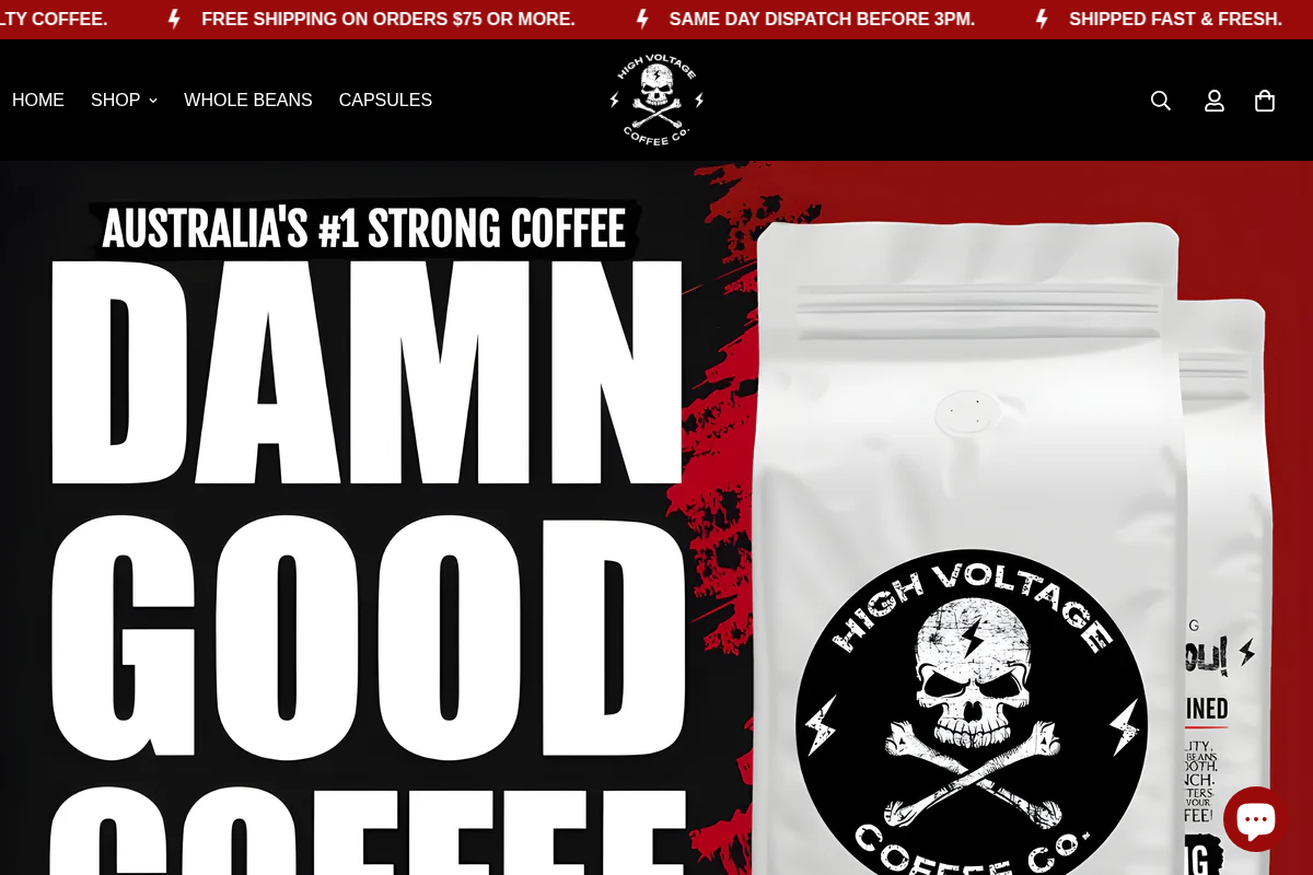 highvoltagecoffee.com.au homepage screenshot