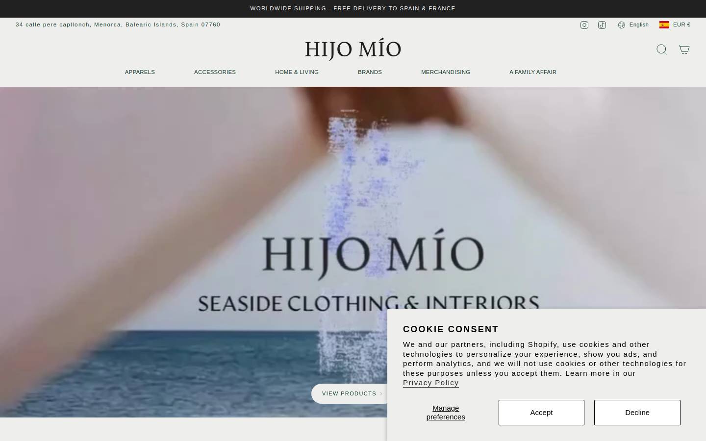 hijomiomenorca.com homepage screenshot