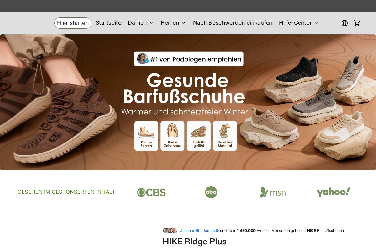 Hike Footwear homepage screenshot