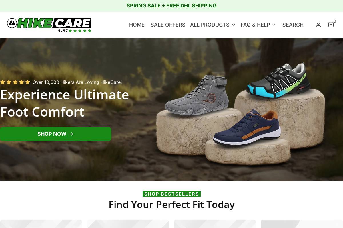 Hikecare homepage screenshot
