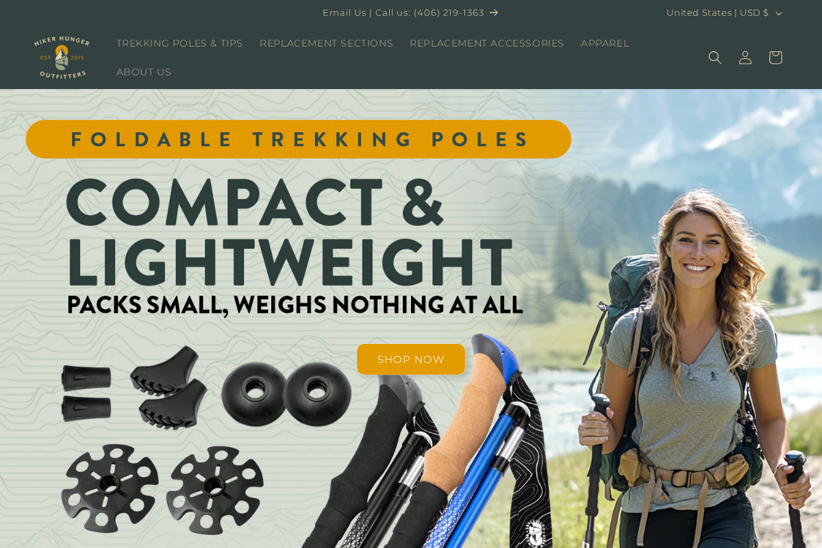 Hiker Hunger Outfitters homepage screenshot