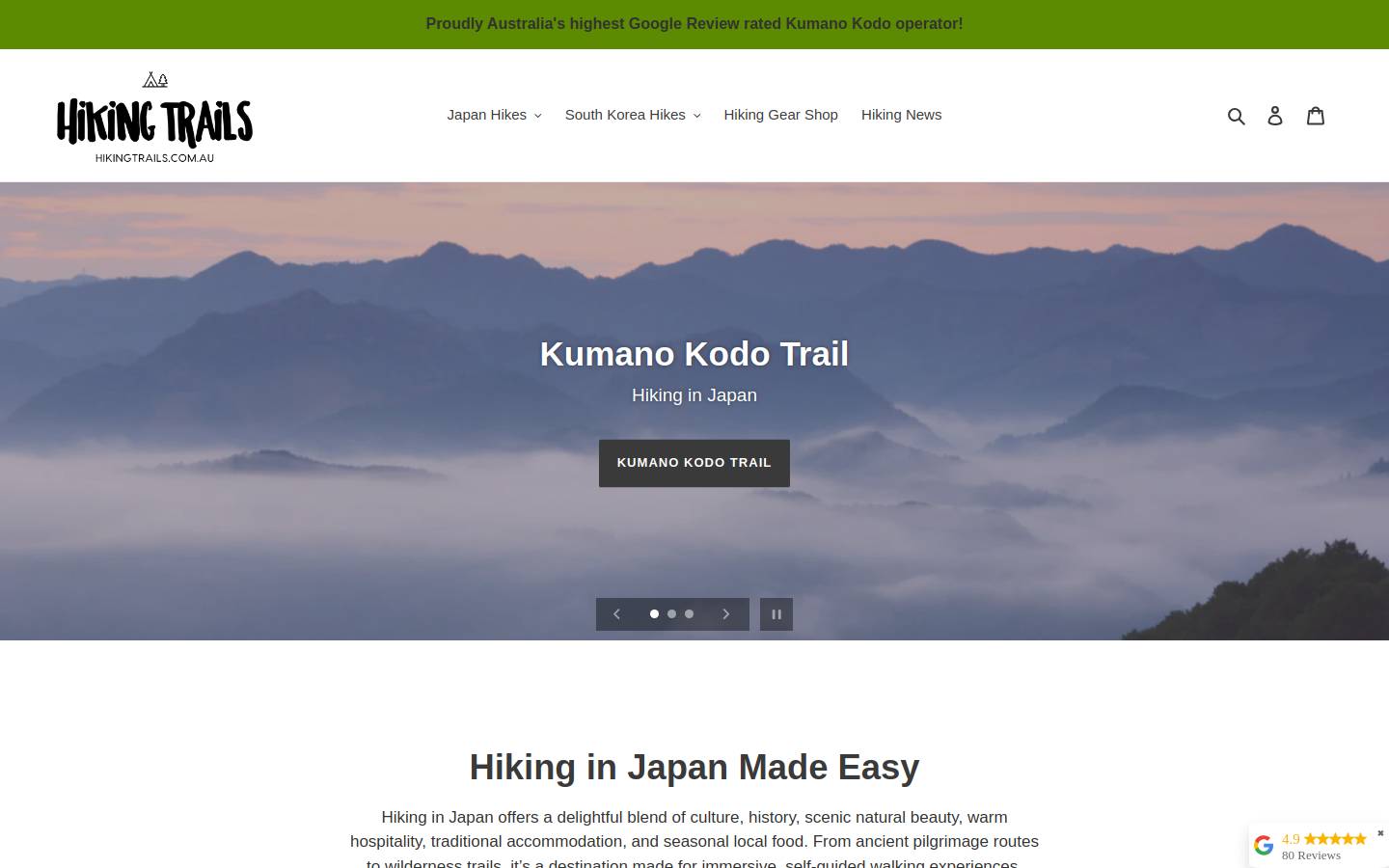 hikingjapan.com homepage screenshot
