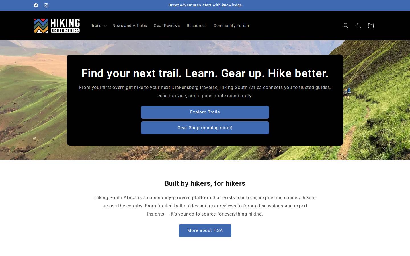 hikingsouthafrica.co.za homepage screenshot