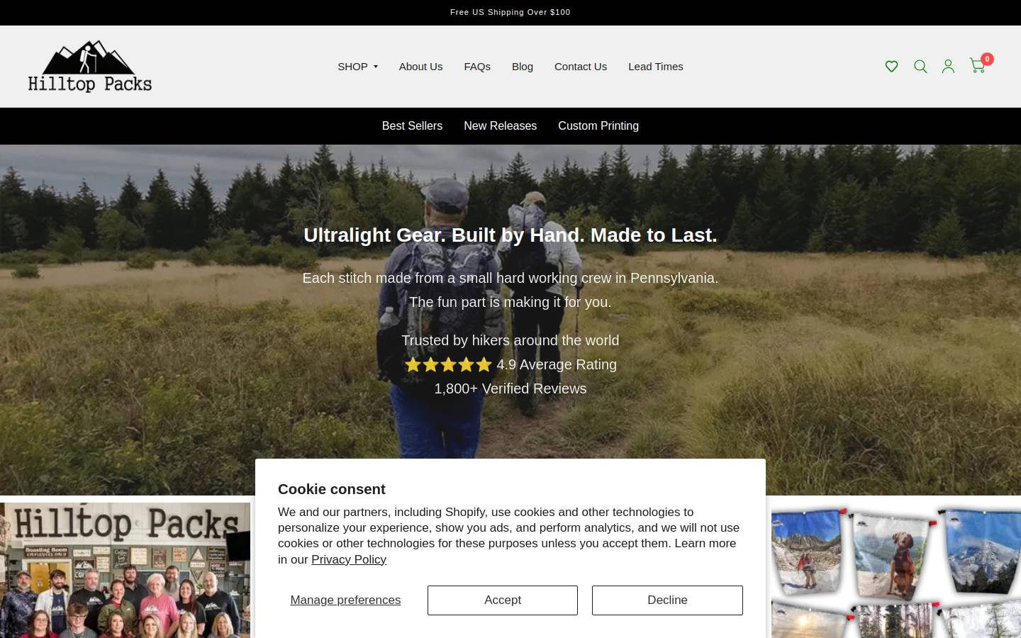 Hilltop Packs LLC homepage screenshot