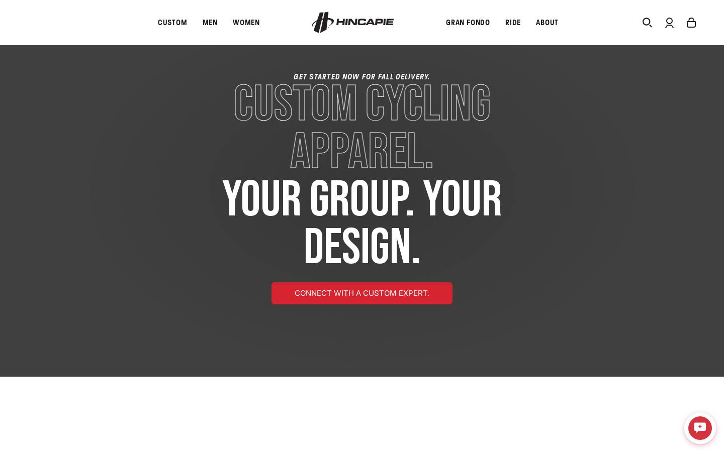 Hincapie Sportswear homepage screenshot