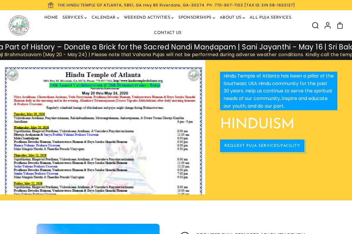 hindutempleofatlanta.org homepage screenshot
