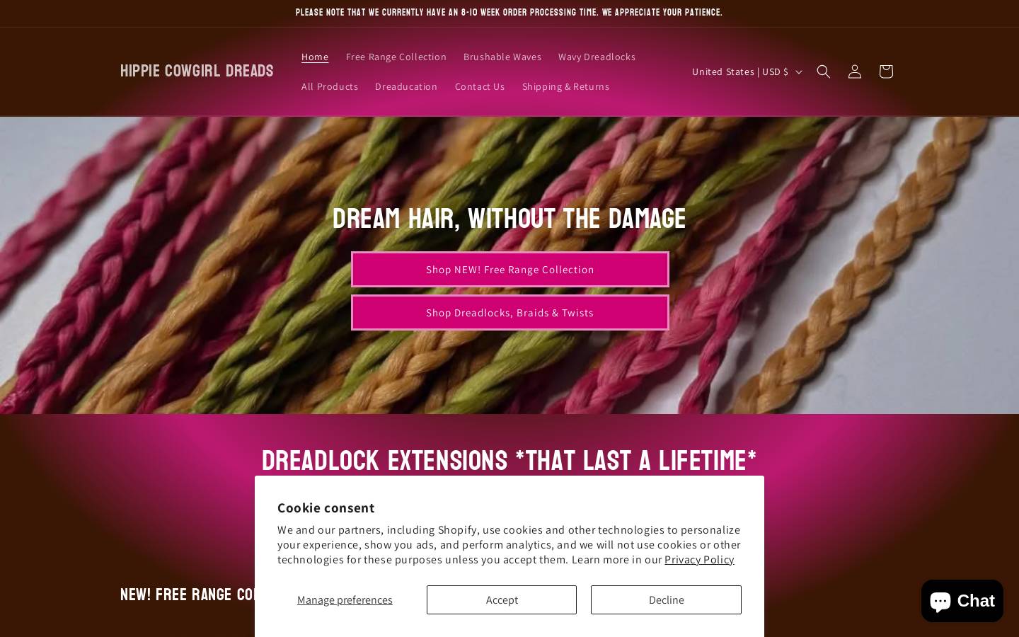 hippiecowgirldreads.com homepage screenshot