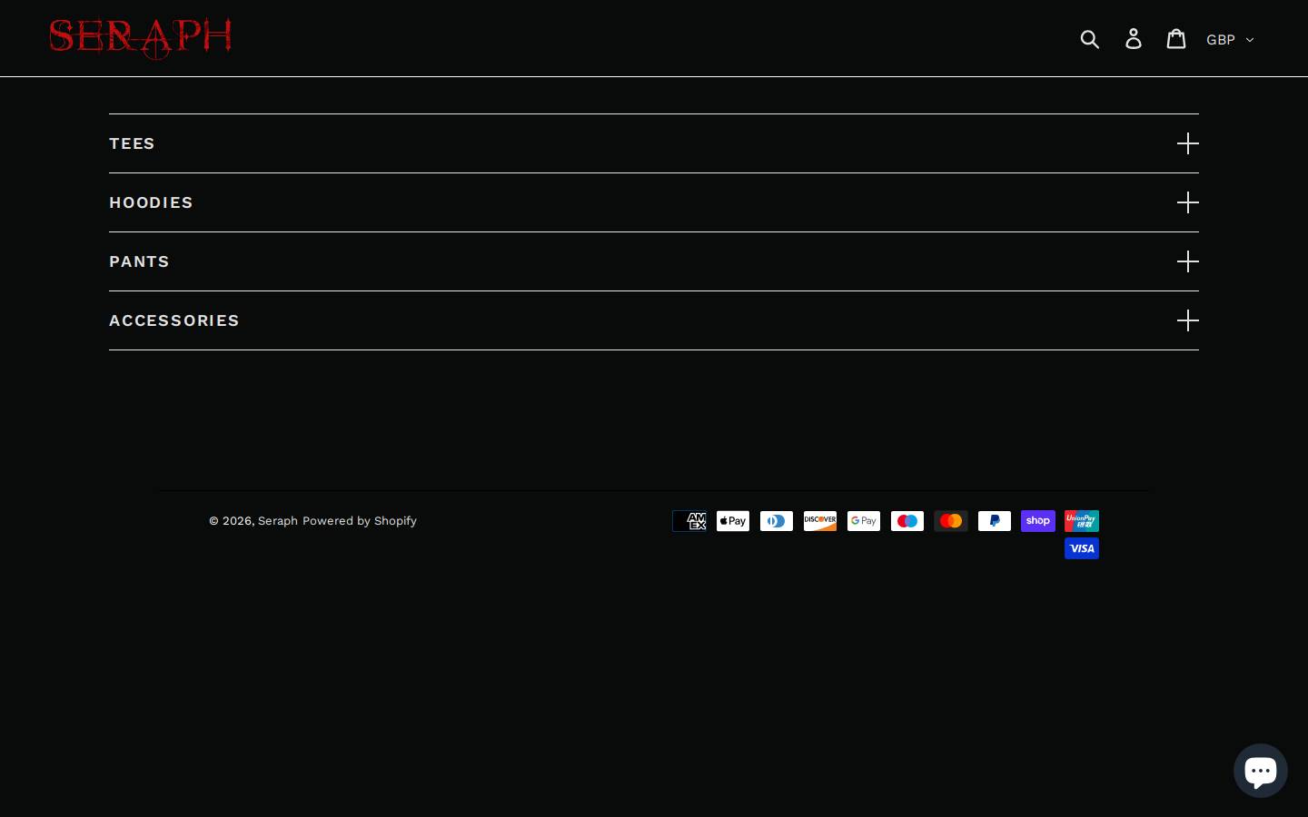 Seraph Clothing LTD homepage screenshot