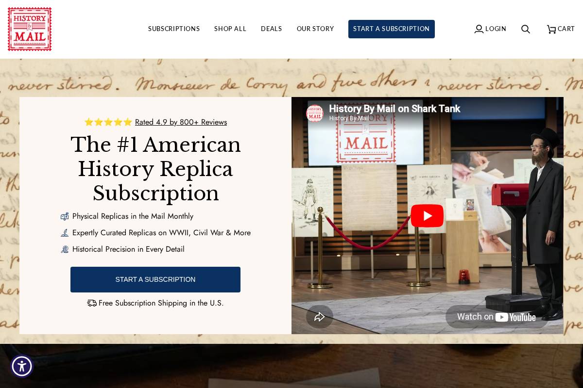 Historybymail homepage screenshot