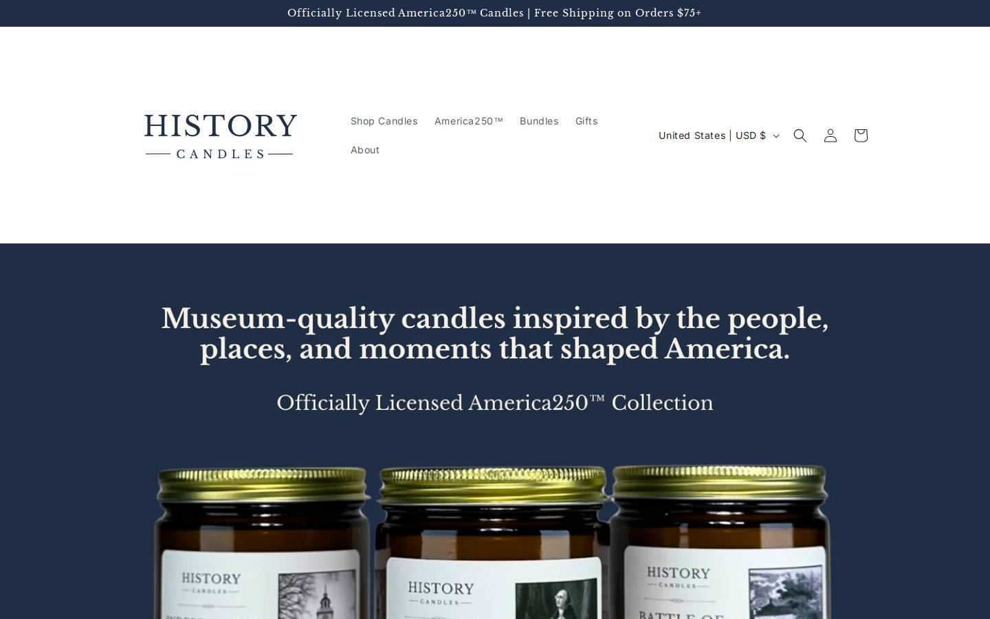 historycandles.com homepage screenshot